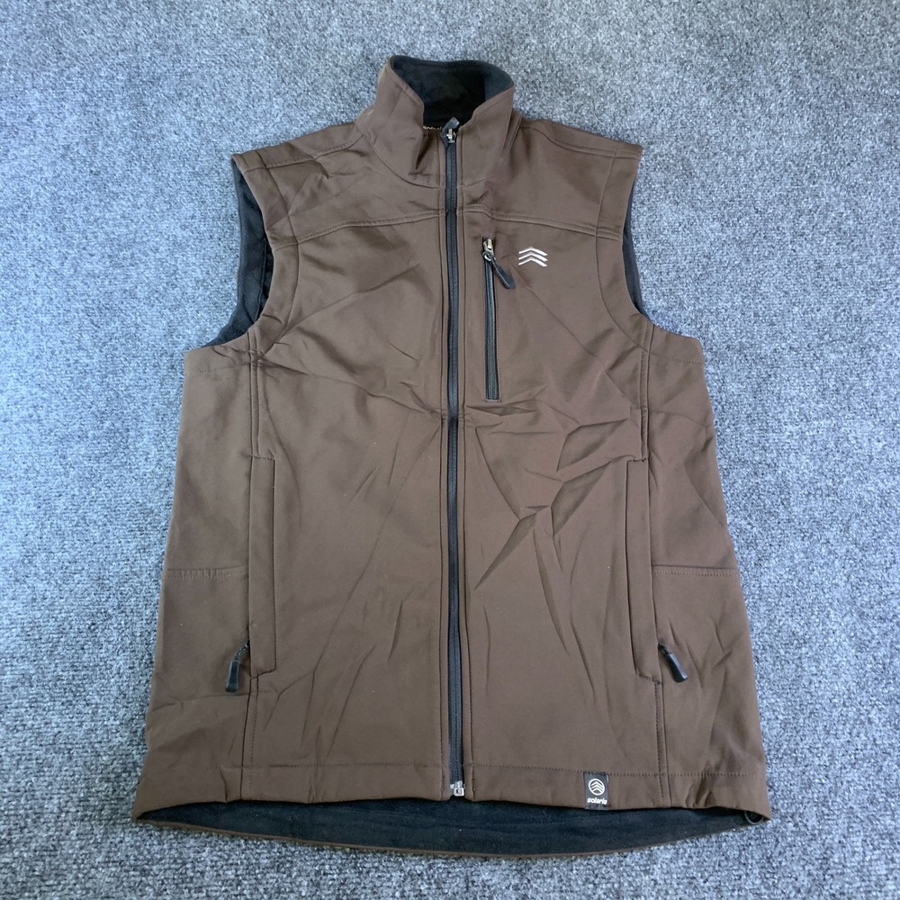 Solaris Softshell Vest Men Small Brown Logo Fleece Lined Full Zip Stretch Winter